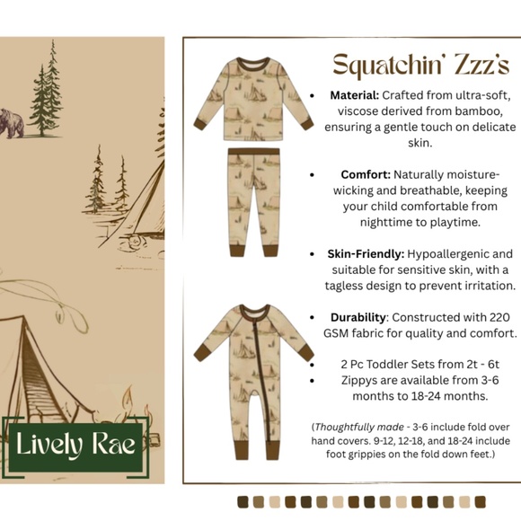Sasquatch Zippy Pajamas | LIVELY RAE | Sasquatchin' ZZZ's Bamboo Oeko-Tex - Picture 6 of 6